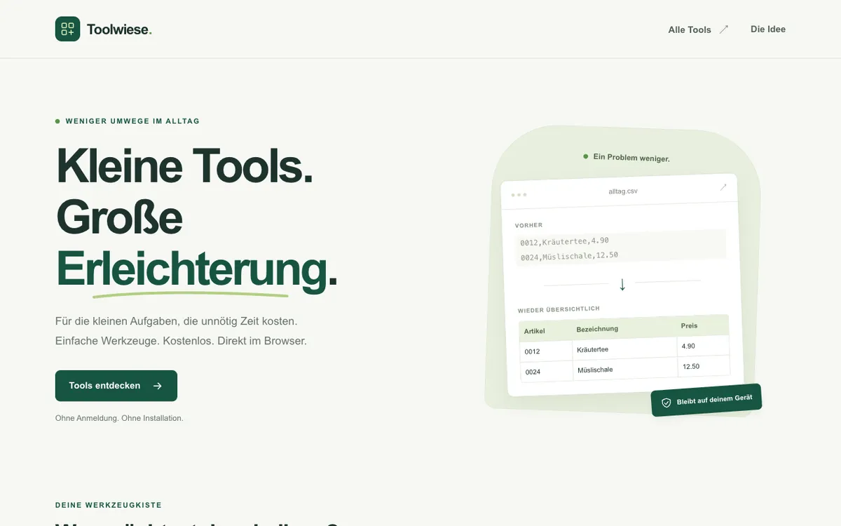 Toolwiese Screenshot